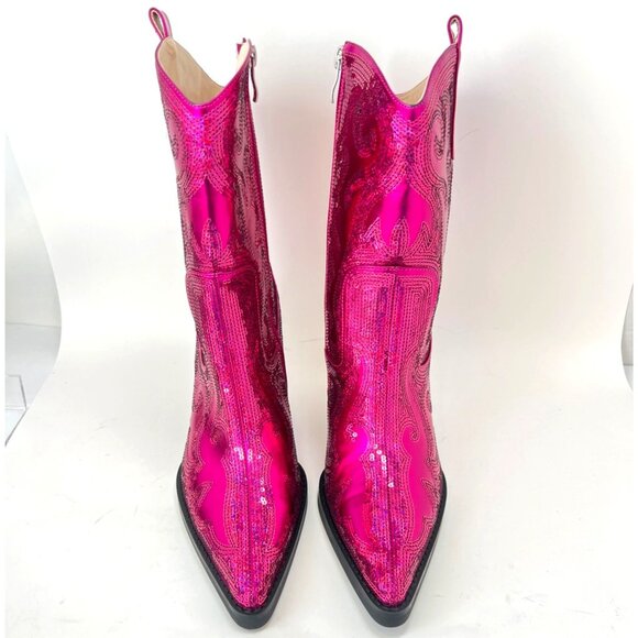 Azalea Wang Merril Sequin Pink Fuchsia Western Boots Size 9 - Picture 4 of 10